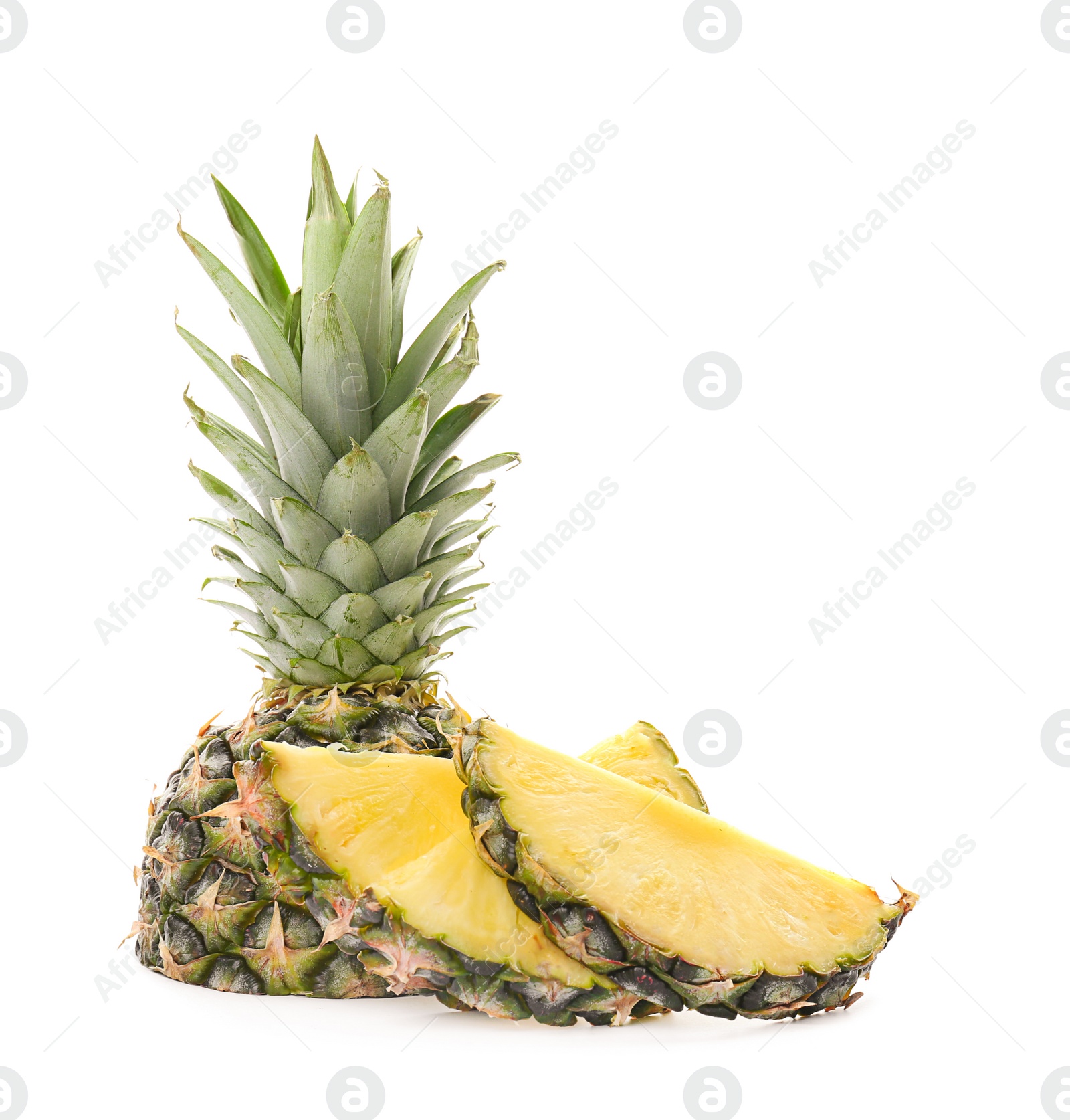 Photo of Cut fresh pineapple on white background