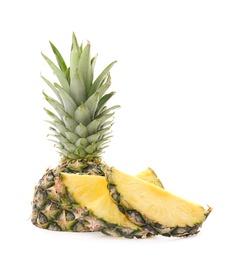 Photo of Cut fresh pineapple on white background