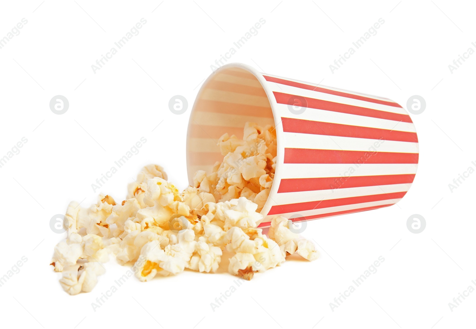 Photo of Bucket of tasty pop corn isolated on white