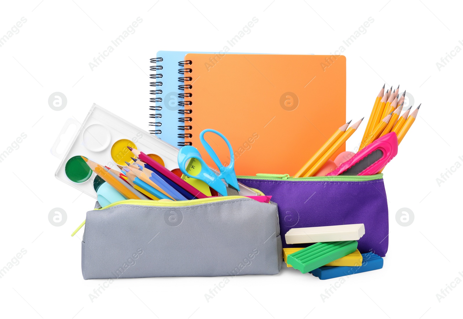 Photo of Many different school stationery isolated on white