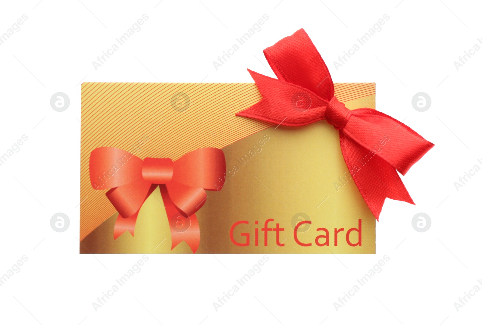 Photo of Gift card with bow isolated on white