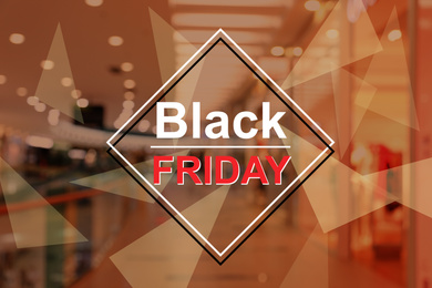 Image of Blurred view of modern shopping mall interior. Black Friday Sale