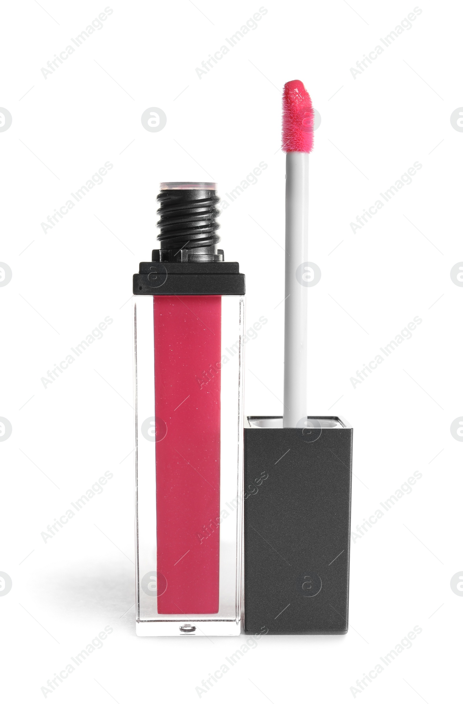 Photo of Tube of liquid lipstick and applicator isolated on white