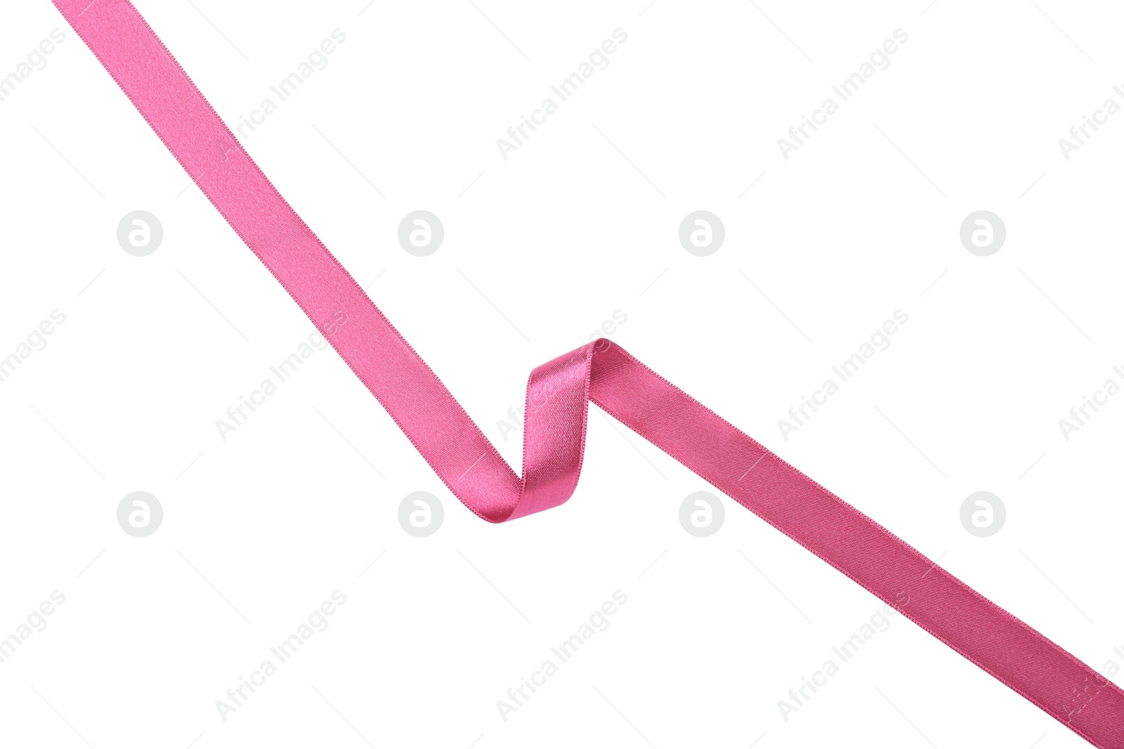 Photo of Beautiful pink ribbon isolated on white, top view