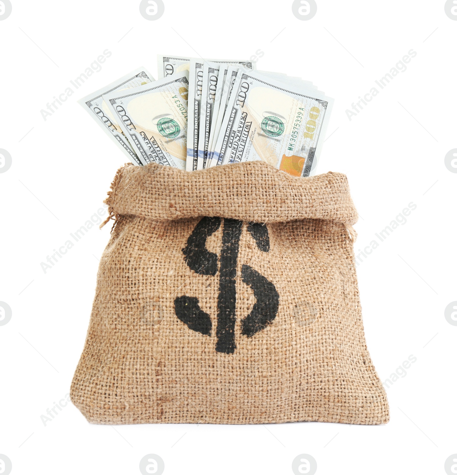 Photo of Sack full of money isolated on white
