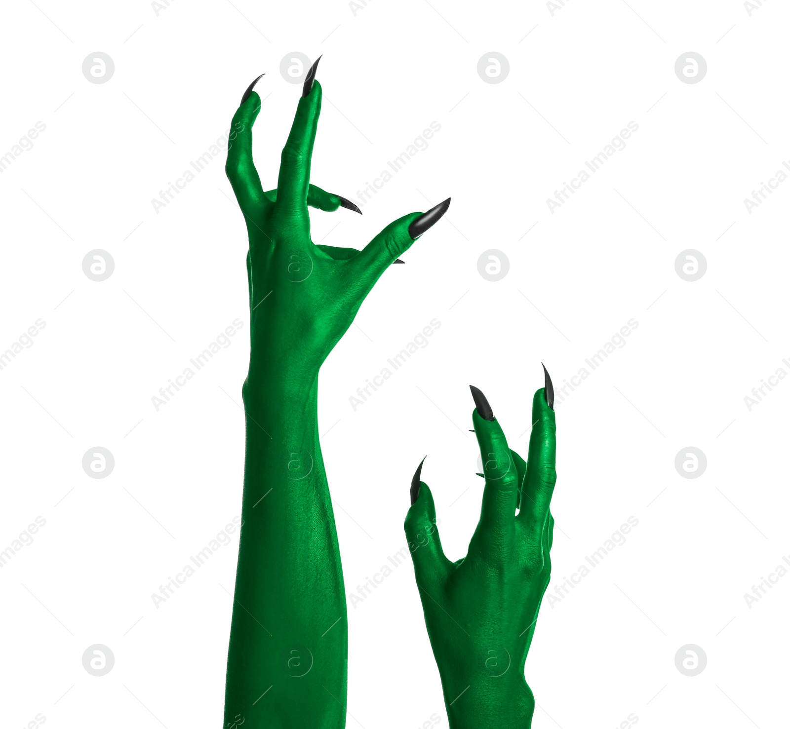 Image of Creepy monster. Green hands with claws isolated on white