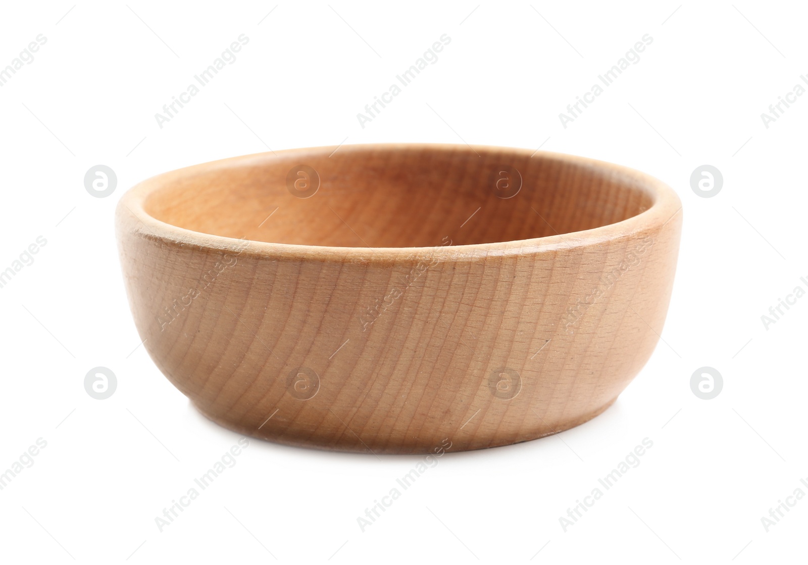 Photo of Wooden bowl isolated on white. Cooking utensil