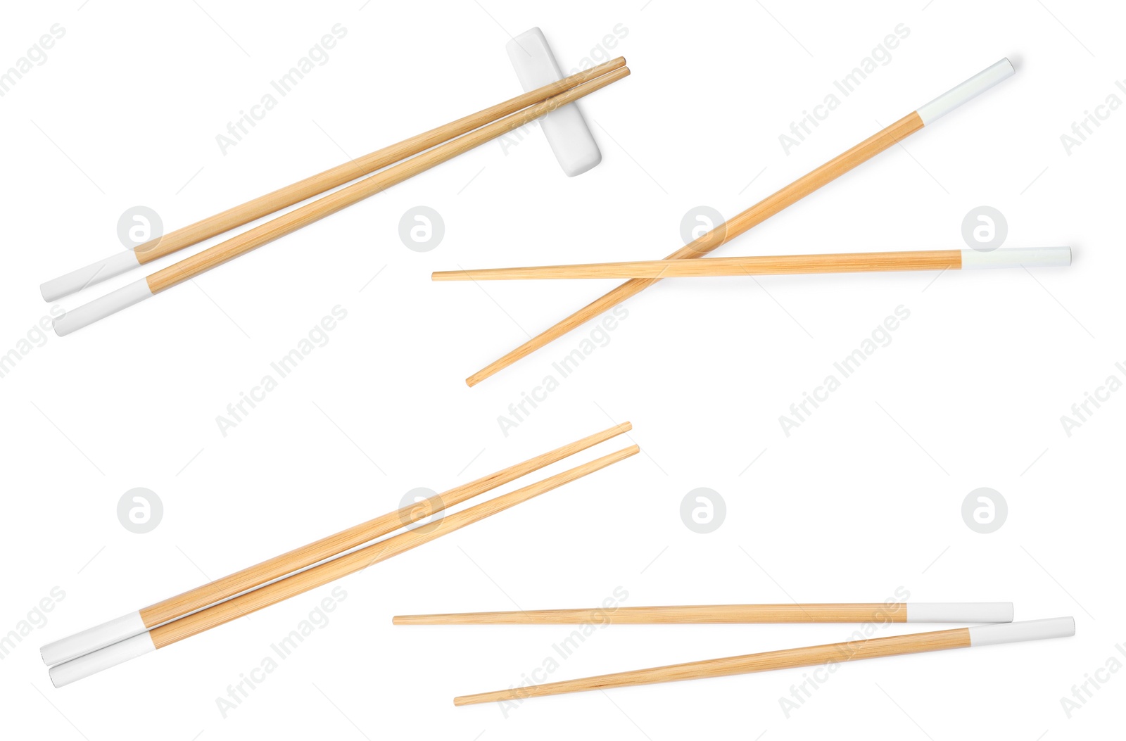 Image of Collage with wooden chopsticks isolated on white