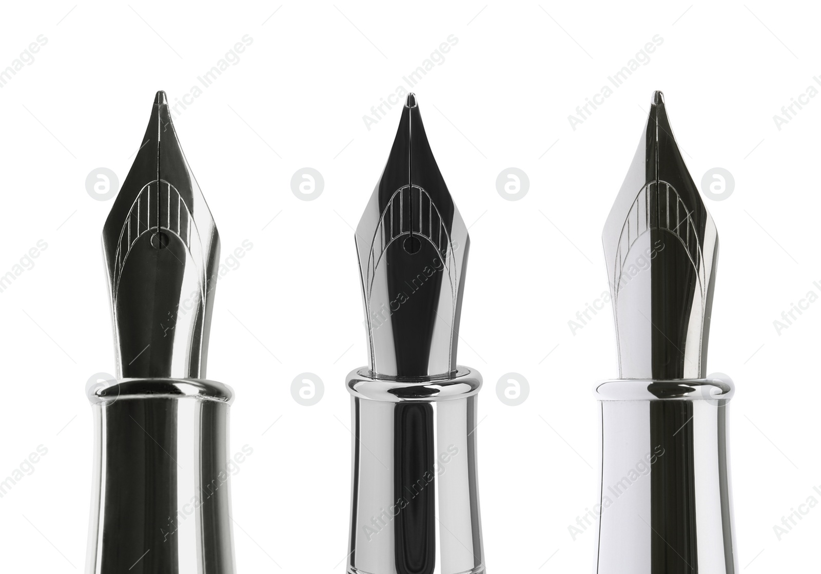 Image of Collage with fountain pens on white background