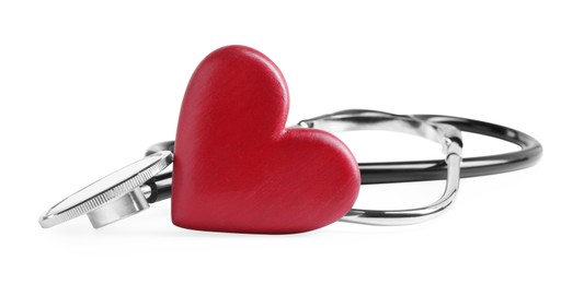 Stethoscope and red heart isolated on white