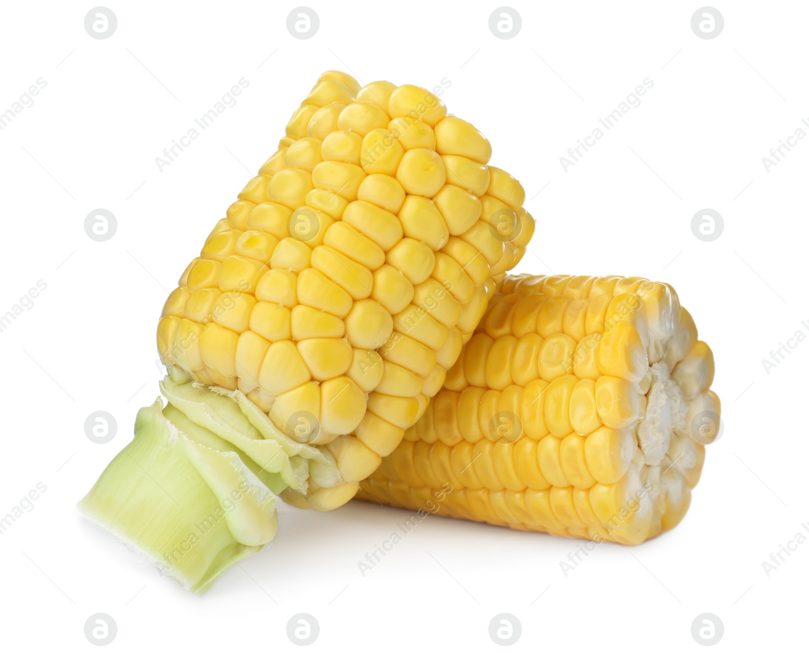 Photo of Pieces of fresh corncob on white background
