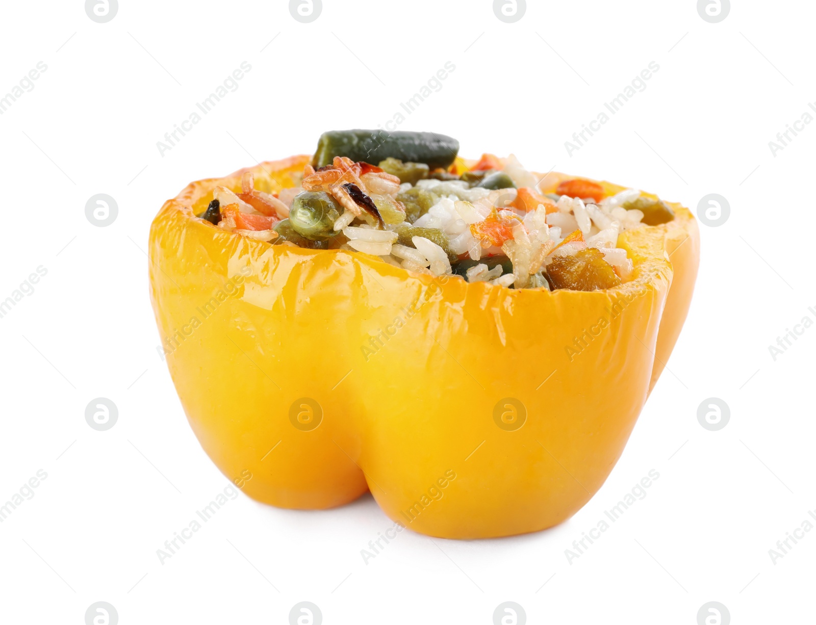 Photo of Tasty stuffed bell pepper isolated on white