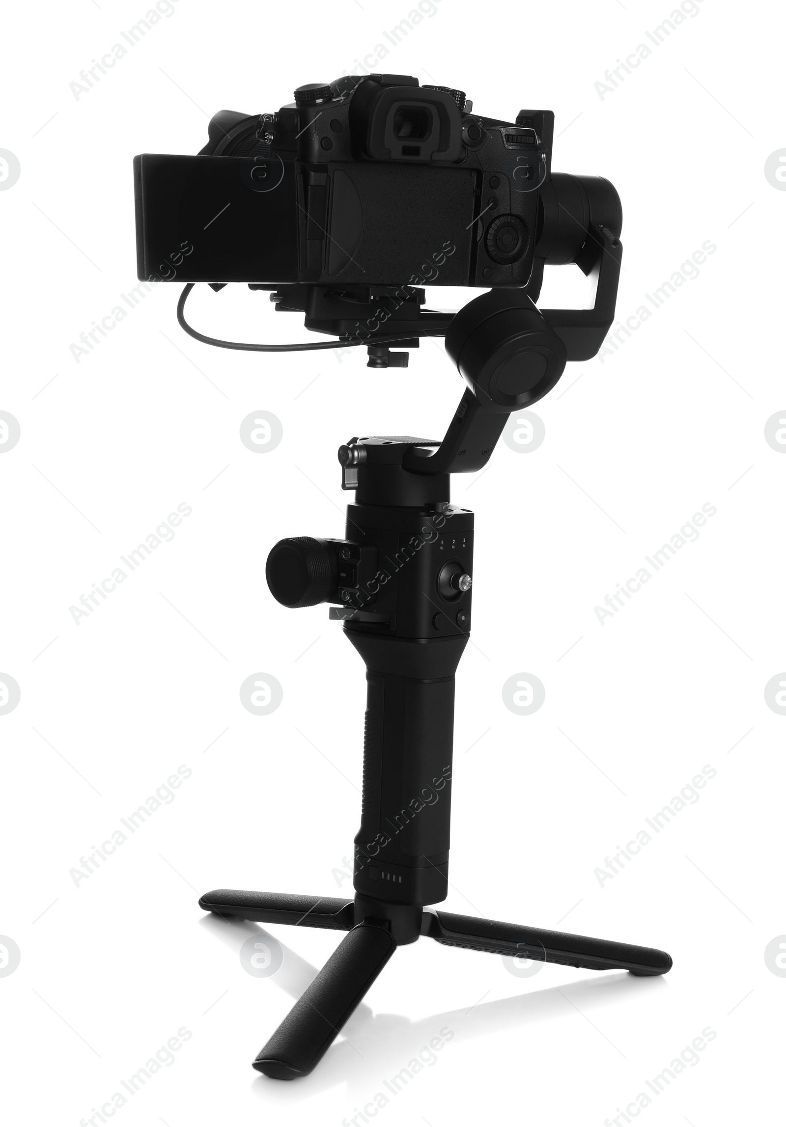 Photo of Modern professional video camera isolated on white