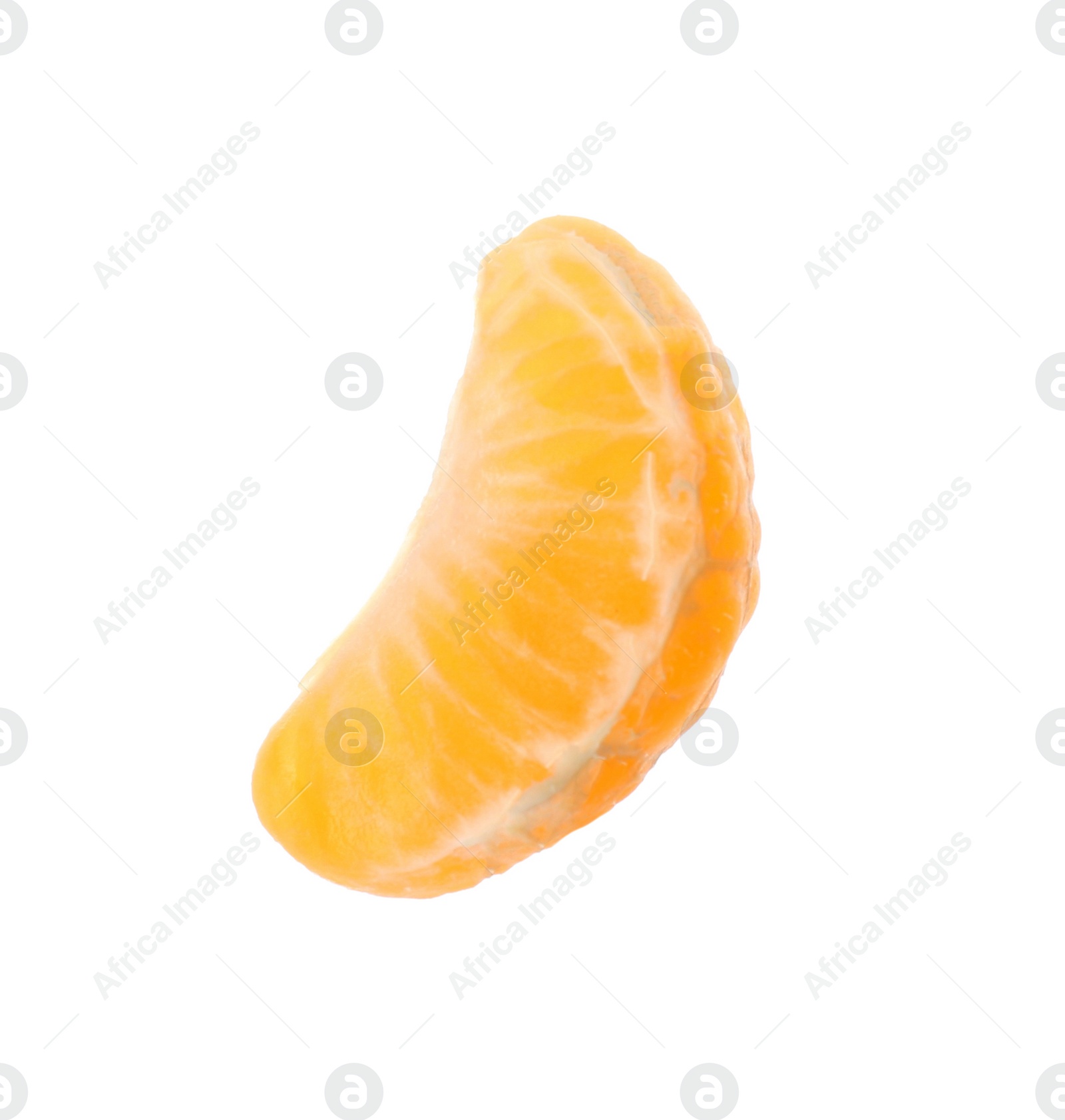 Photo of Fresh tangerine piece isolated on white. Citrus fruit