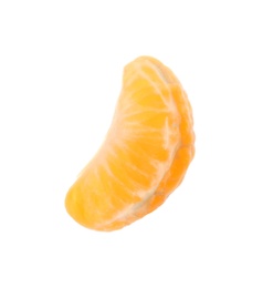 Photo of Fresh tangerine piece isolated on white. Citrus fruit
