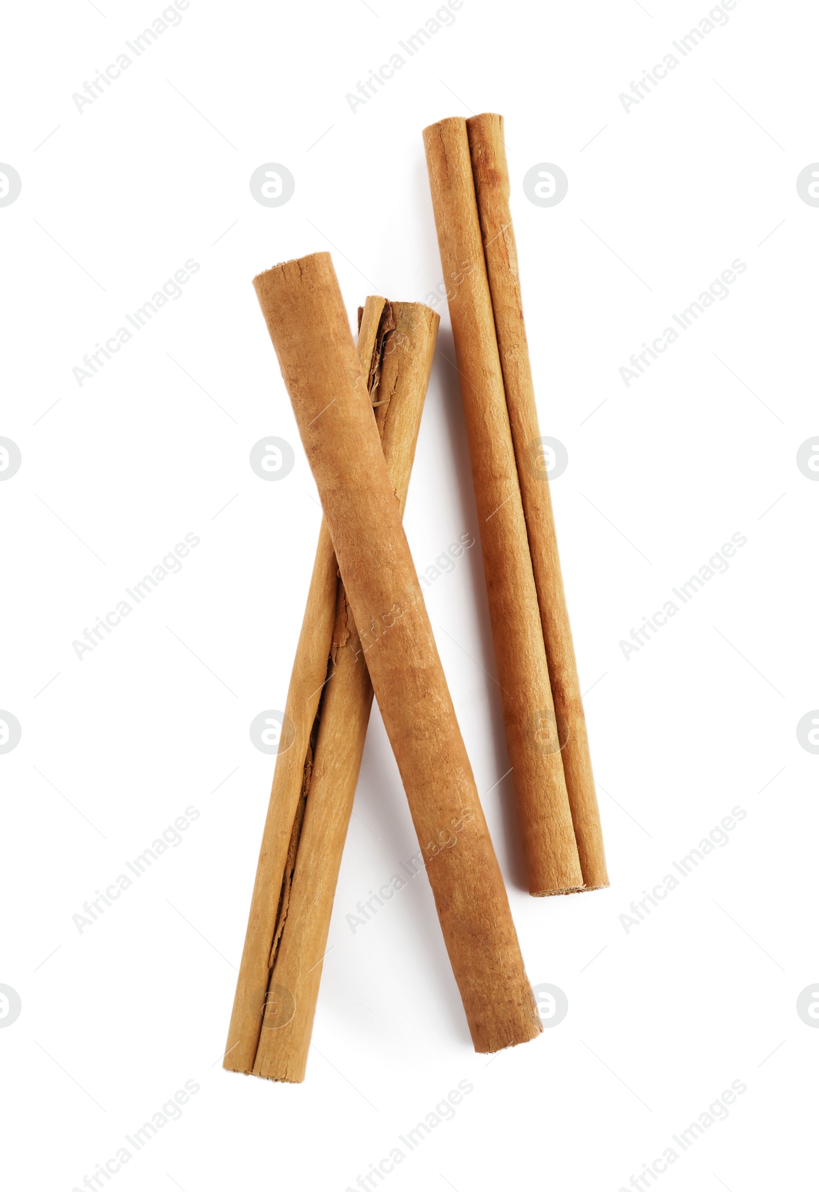 Photo of Aromatic dry cinnamon sticks on white background, top view