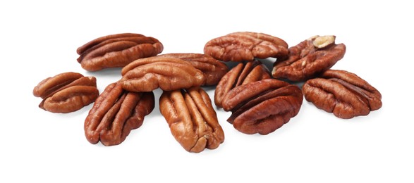 Photo of Pile of tasty pecan nuts isolated on white