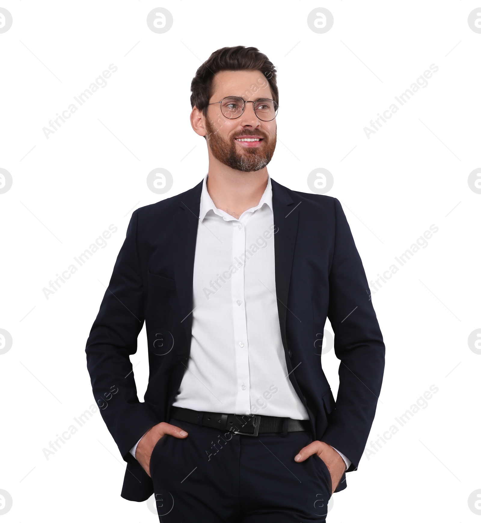 Image of Portrait of handsome man with glasses isolated on white