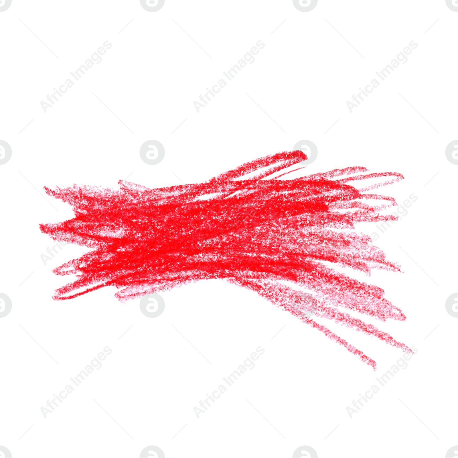 Photo of Red pencil scribble on white background, top view