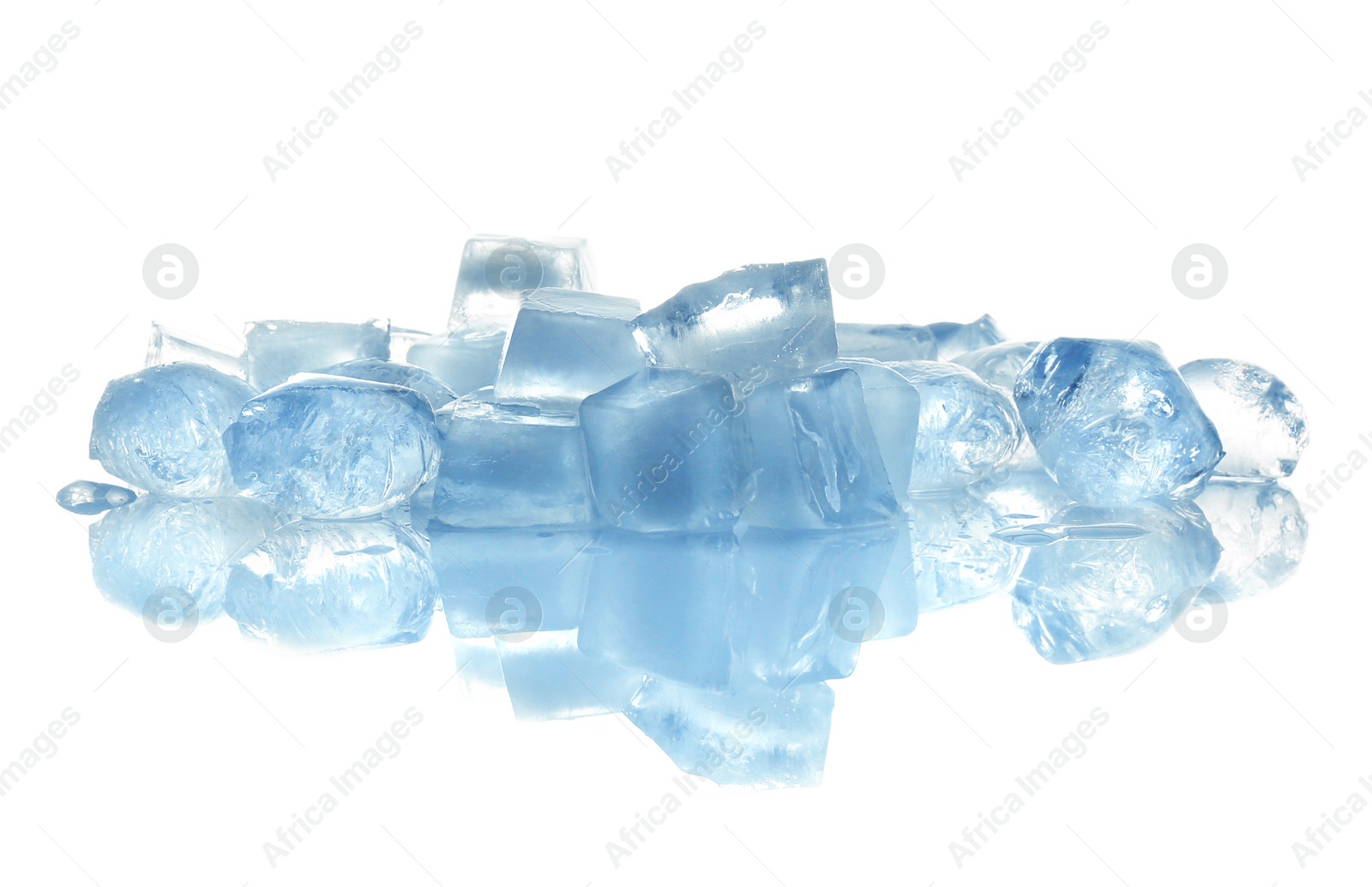 Photo of Crystal clear ice cubes on white background