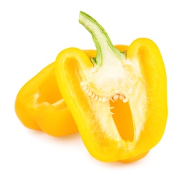 Photo of Halves of yellow bell pepper isolated on white