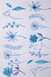 Photo of Floral watercolor pattern on white background, top view