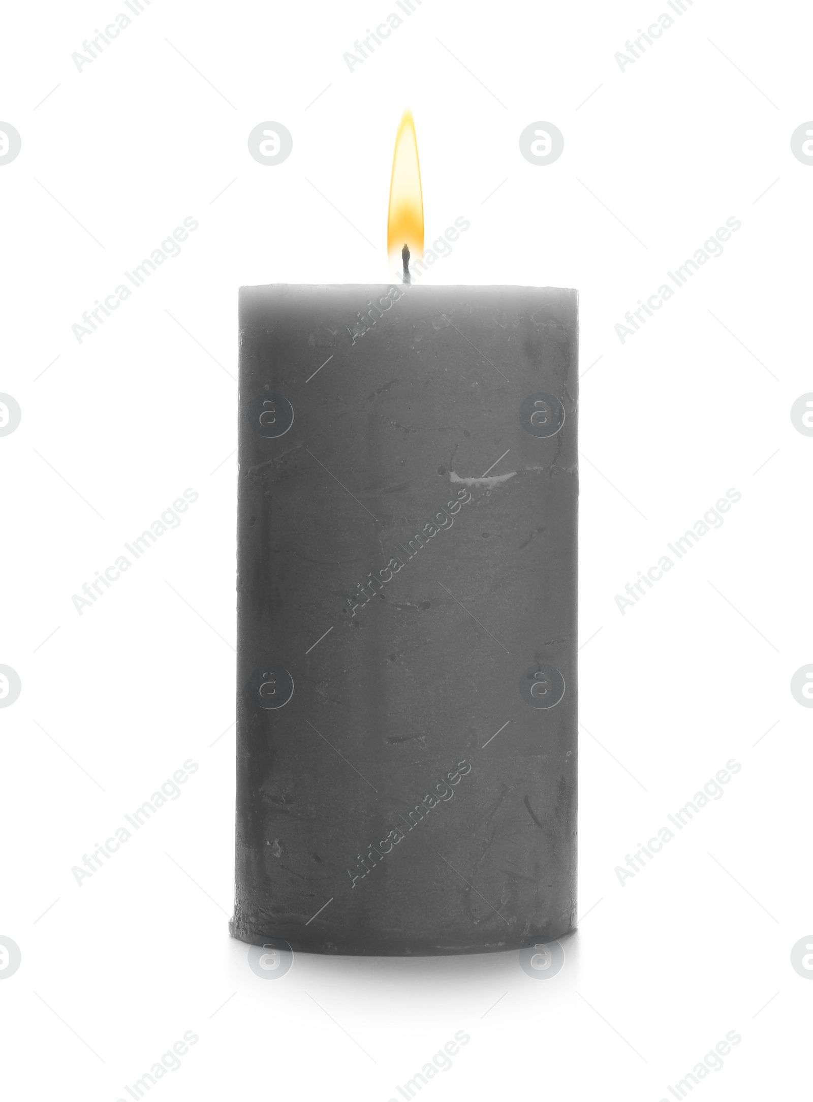 Photo of New grey wax candle isolated on white