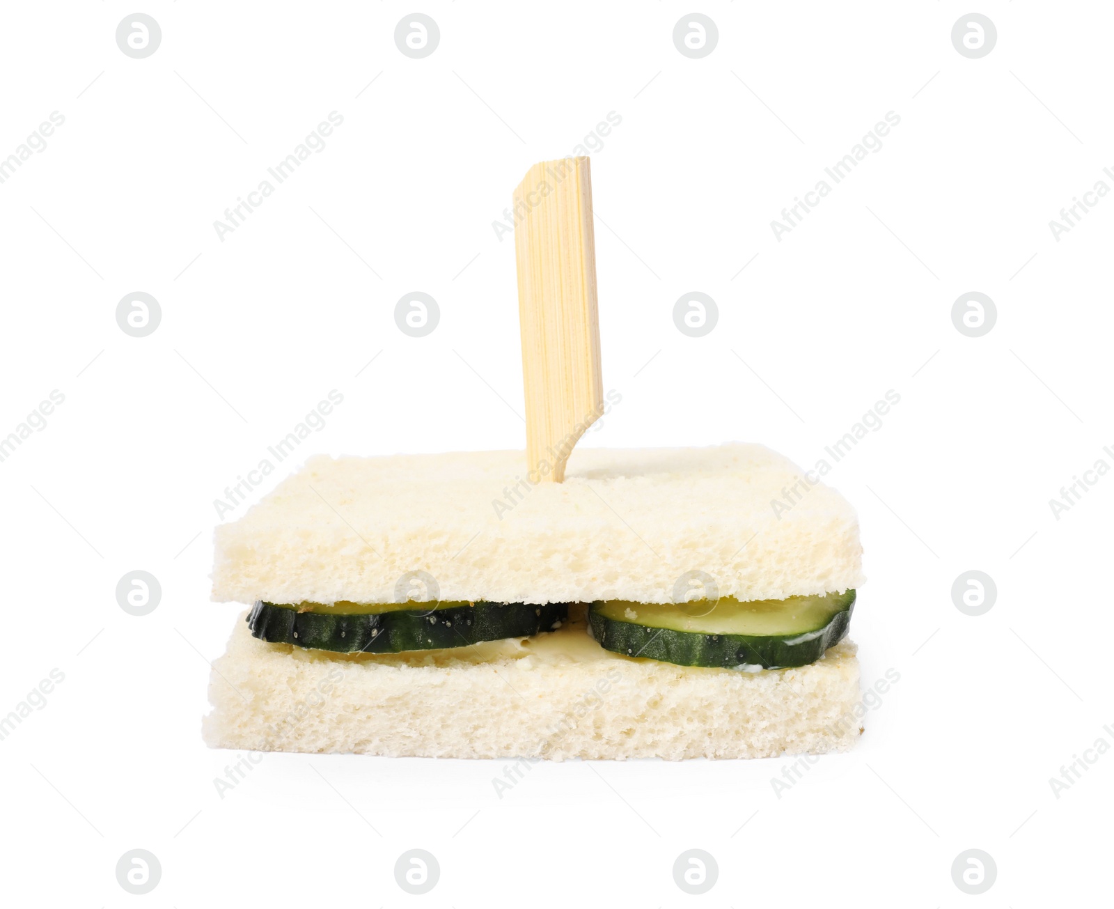 Photo of Tasty fresh cucumber sandwich isolated on white