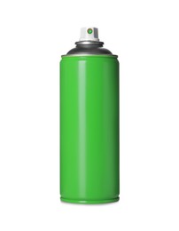 Photo of Can of green spray paint isolated on white. Graffiti supply