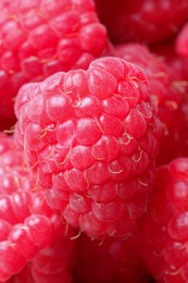 Photo of Many fresh ripe raspberries as background, closeup