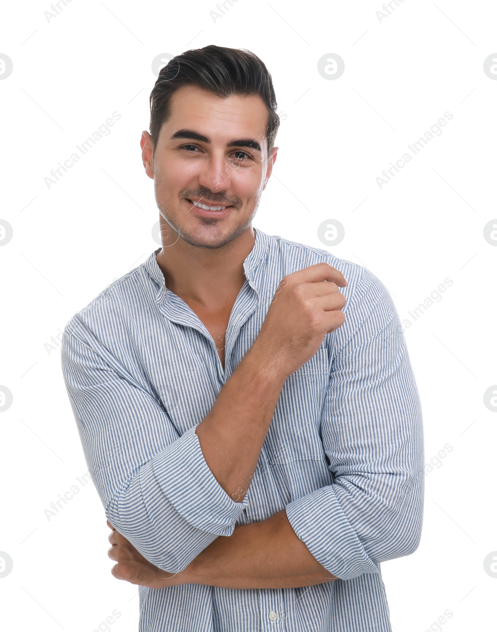 Photo of Portrait of handsome young man on white background