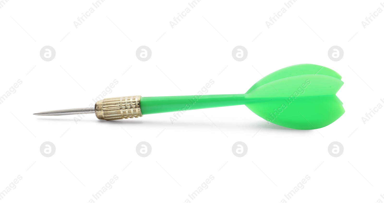 Photo of Single sharp green dart isolated on white