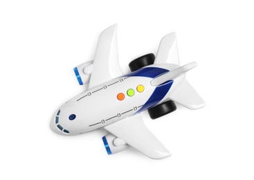 Photo of Toy plane isolated on white, top view. Export concept