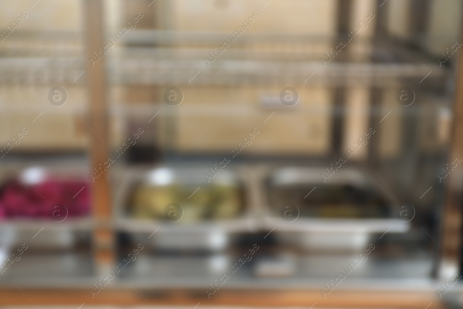 Photo of Blurred view of serving line with food in school canteen