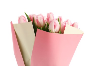 Photo of Bouquet of beautiful tulips isolated on white
