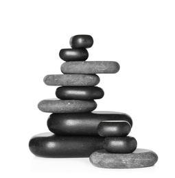 Photo of Stacks of spa stones on white background