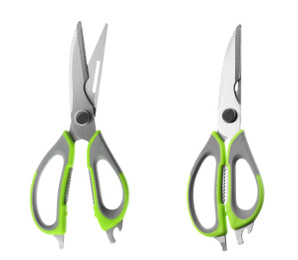 Image of Sharp scissors on white background, top view