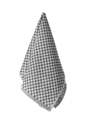 Photo of New grey checkered napkin isolated on white