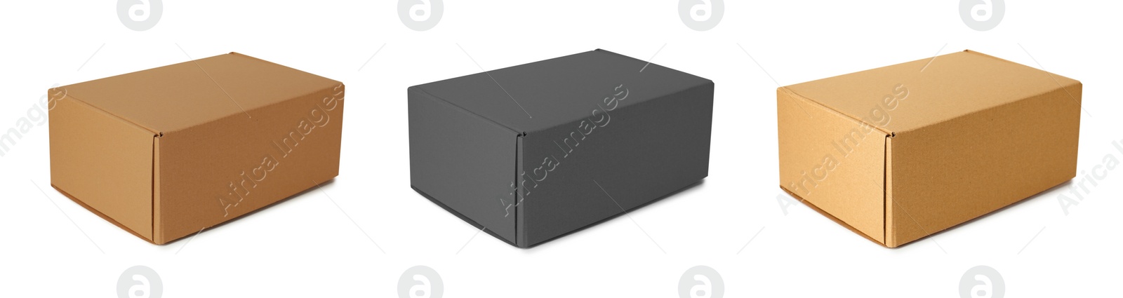 Image of Set of cardboard boxes on white background. Banner design