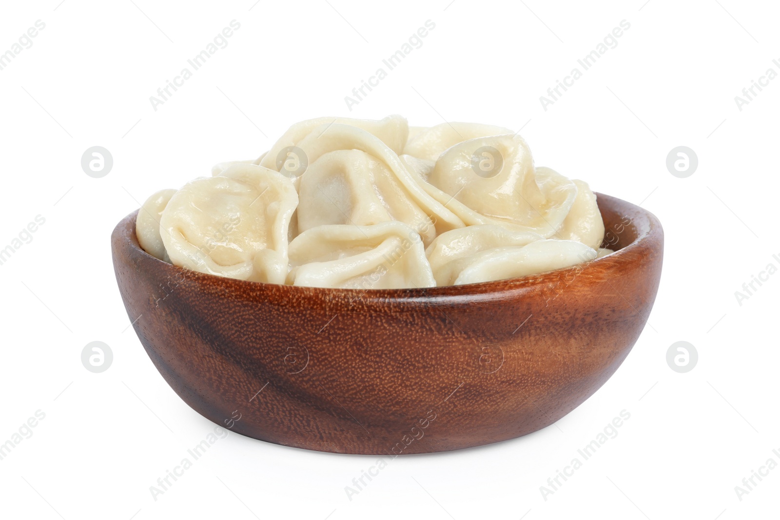 Photo of Tasty dumplings in bowl isolated on white