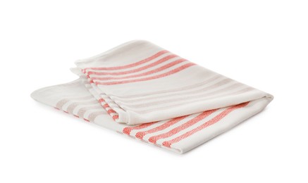 Photo of One striped kitchen towel isolated on white
