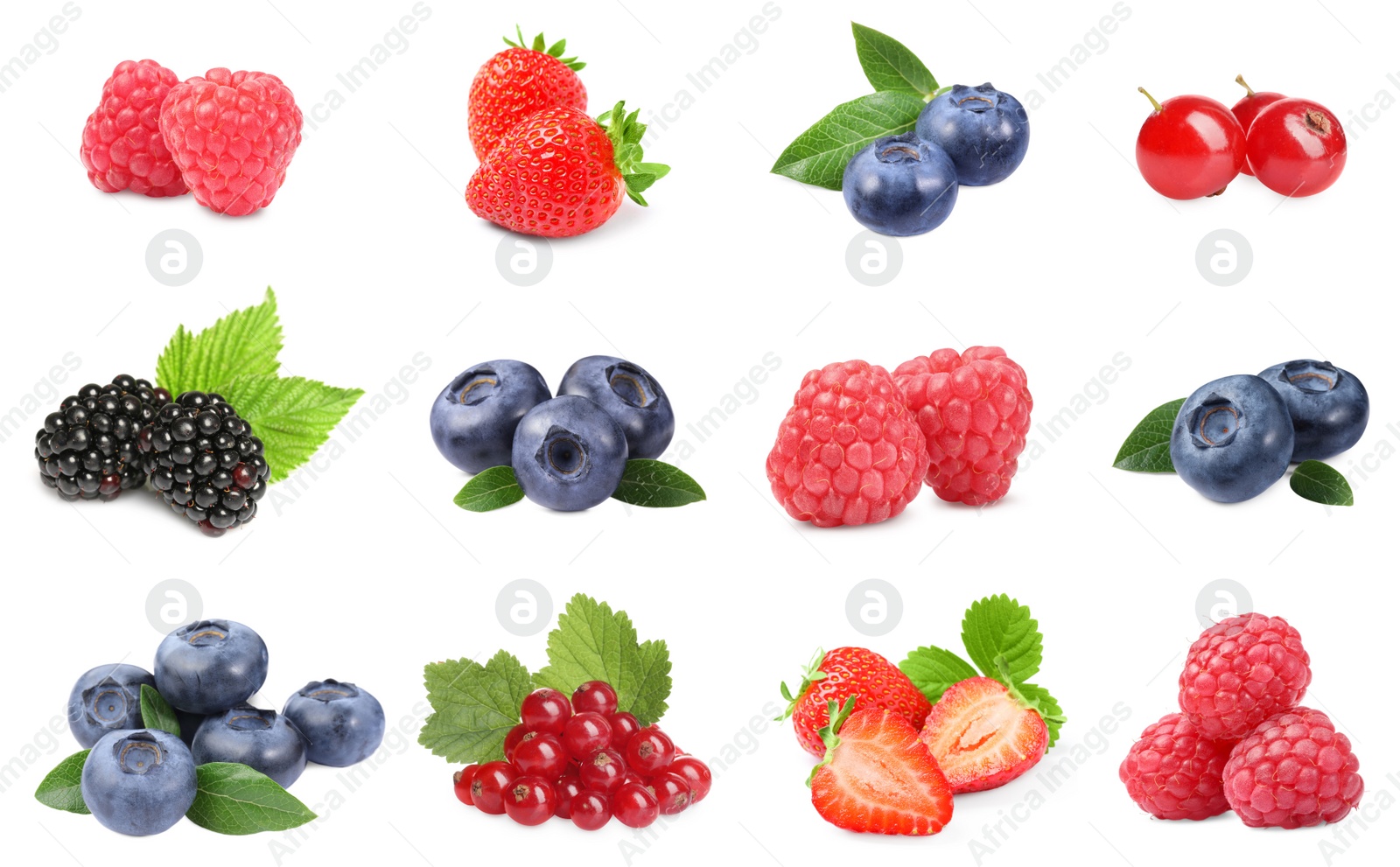 Image of Fresh blueberries and other berries isolated on white, set