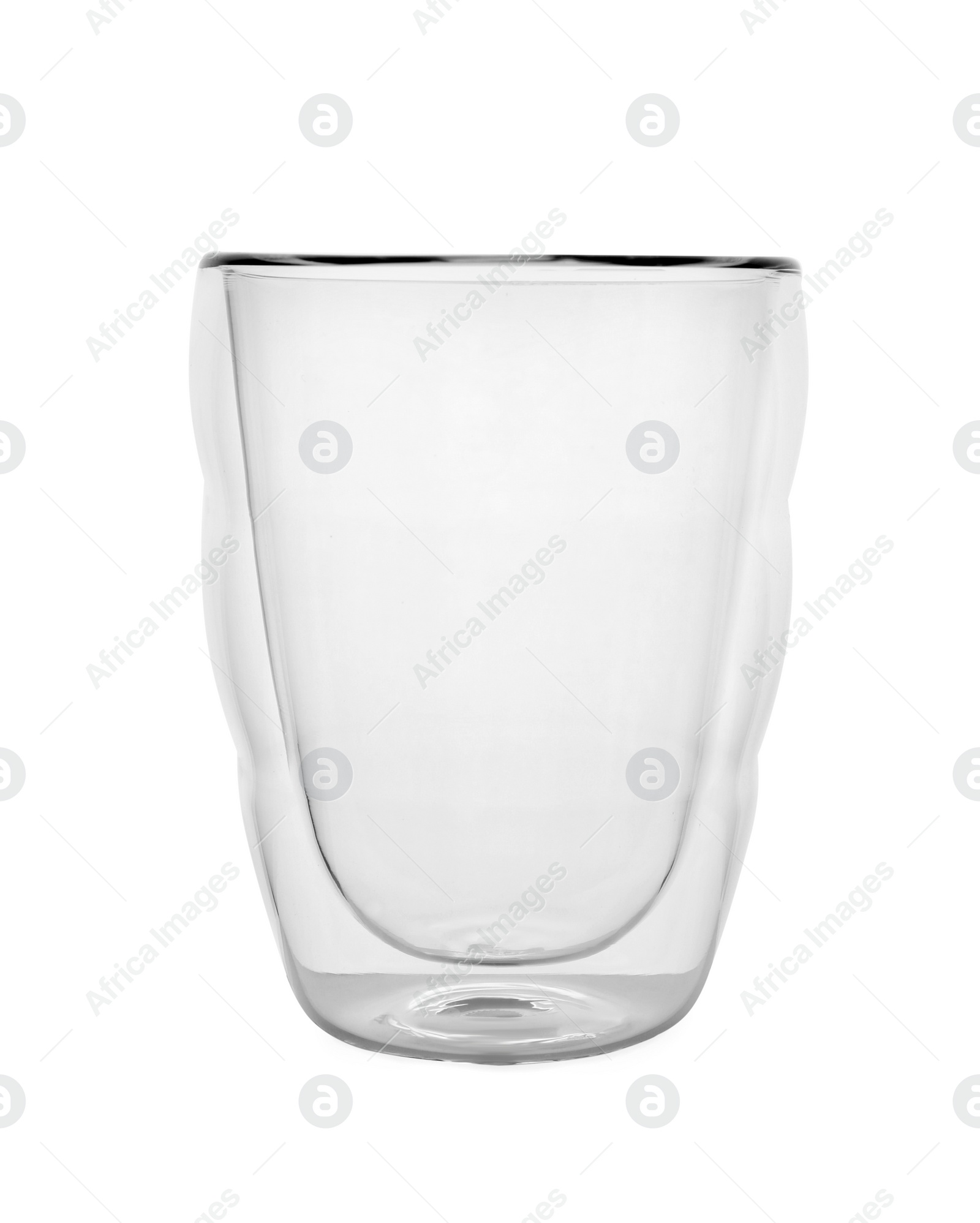 Photo of New empty clear glass on white background