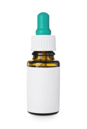 Photo of Bottle of nasal spray isolated on white