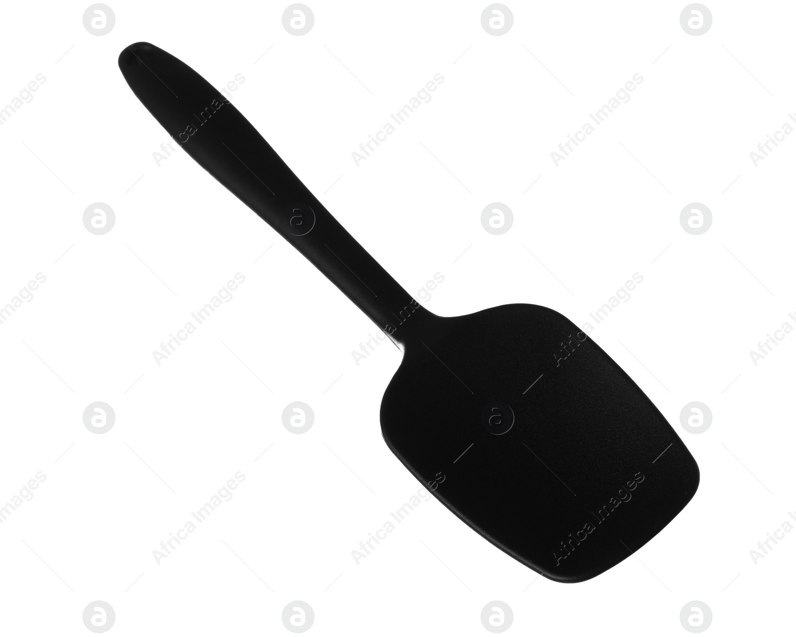 Photo of One black spatula isolated on white. Kitchen utensil