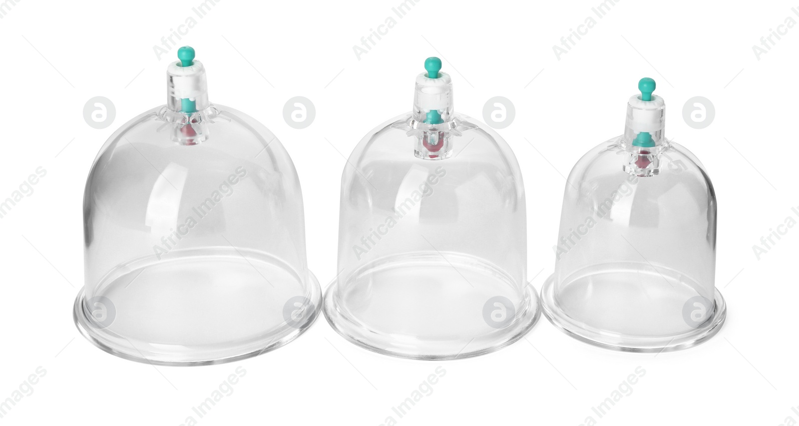 Photo of Plastic cups isolated on white. Cupping therapy