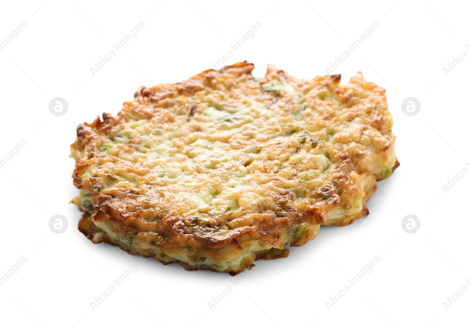 Photo of Delicious fried zucchini fritter isolated on white