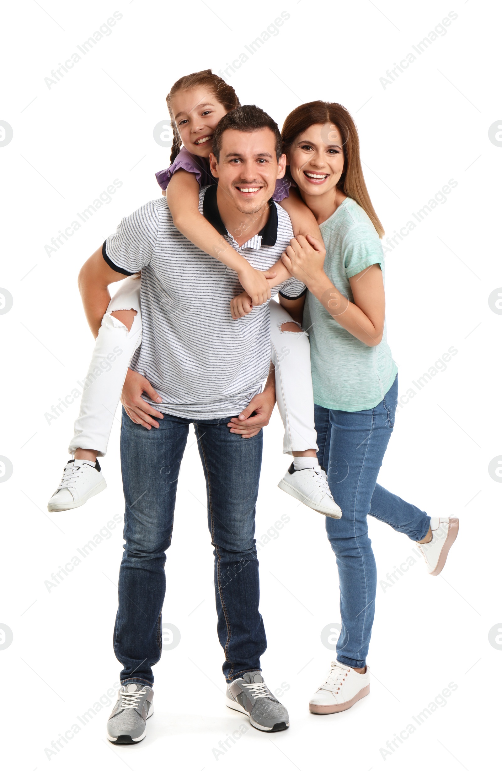 Photo of Happy family with child on white background