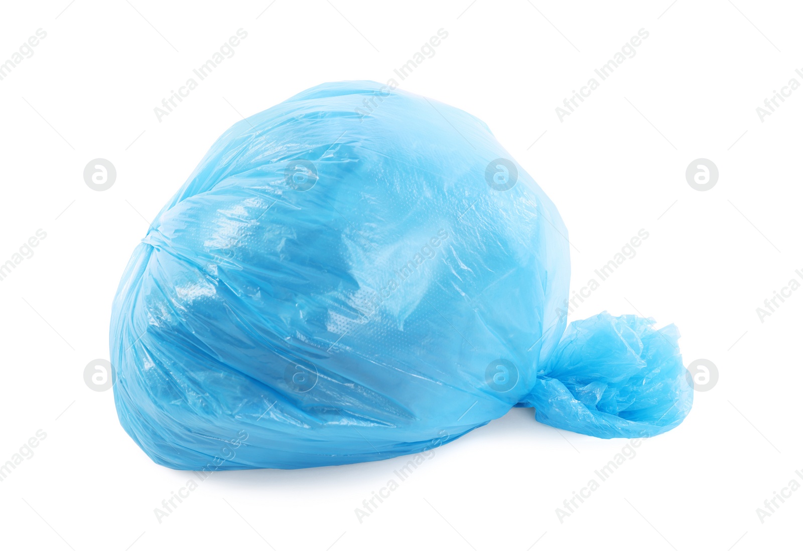 Photo of Blue plastic garbage bag isolated on white