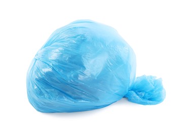 Photo of Blue plastic garbage bag isolated on white